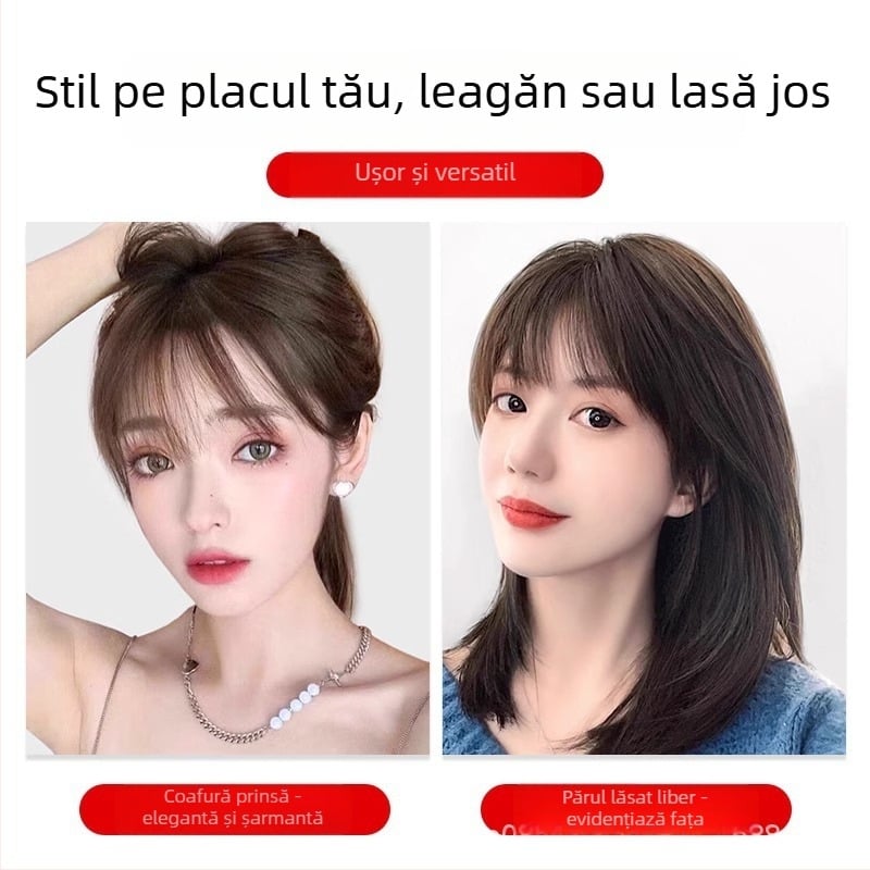 Piesă de perucă pentru partea superioară a capului, păr uman, scalp realist, breton drept, model Diamond net, pentru femei, poate fi vopsită sau îndreptată