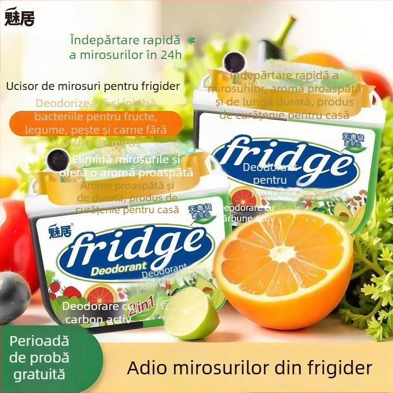 Deodorizant pentru frigider cu cărbune activ și polifenoli de ceai, 120 g, menține prospețimea și elimină mirosurile