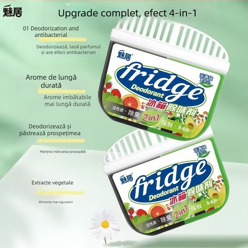 Deodorizant pentru frigider cu cărbune activ și polifenoli de ceai, 120 g, menține prospețimea și elimină mirosurile