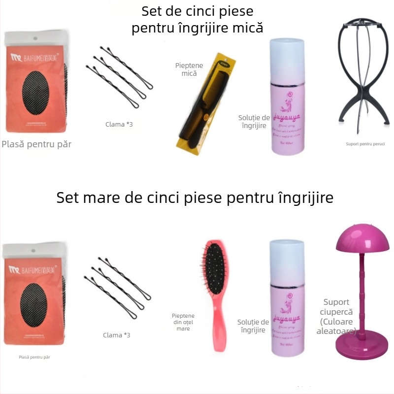Baifumi Instrumente pentru Îngrijirea Peruciilor – Set de 5 piese cu Soluție de Îngrijire 100 ml, Moi și Netede