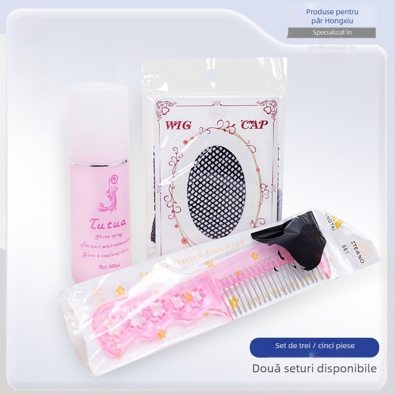 Lois Set de Îngrijire a Perucilor — Pieptene din oțel, Soluție de Îngrijire, Suport pentru Perucă, Plasă pentru Păr (set de 3 sau 5 piese)