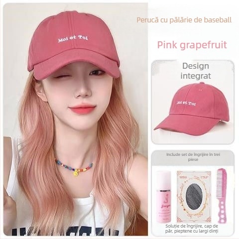 Perucă-șapcă pentru femei, păr mediu-lung, stil natural, fir de înaltă temperatură