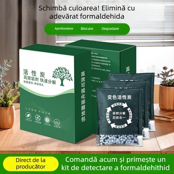 Sac de bambus cu cărbune activ pentru purificarea aerului din încăpere, eliminare formaldehidă și a mirosurilor, indicator vizual, 1 kg