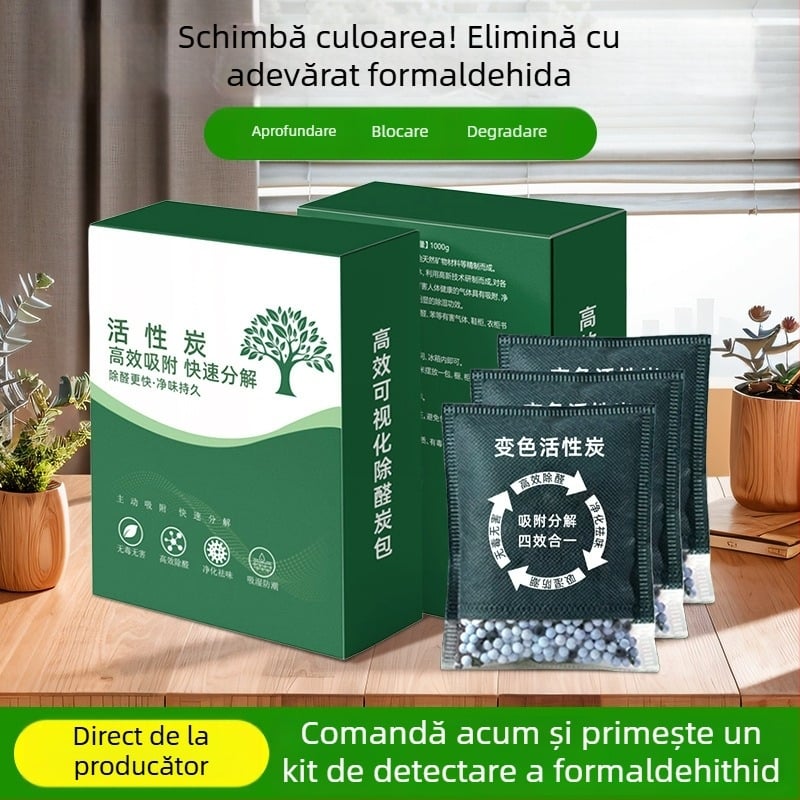 Sac de bambus cu cărbune activ pentru purificarea aerului din încăpere, eliminare formaldehidă și a mirosurilor, indicator vizual, 1 kg