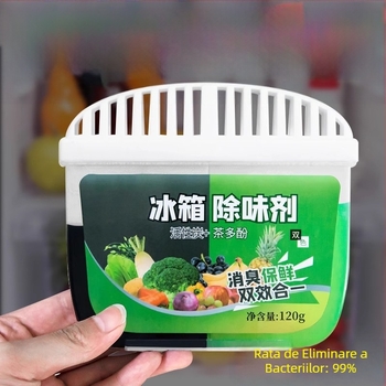 Deodorizant pentru frigider cu cărbune activ și polifenoli de ceai – elimină mirosurile, menține prospețimea; cutie cu 60 de bucăți; conținut net 120 g