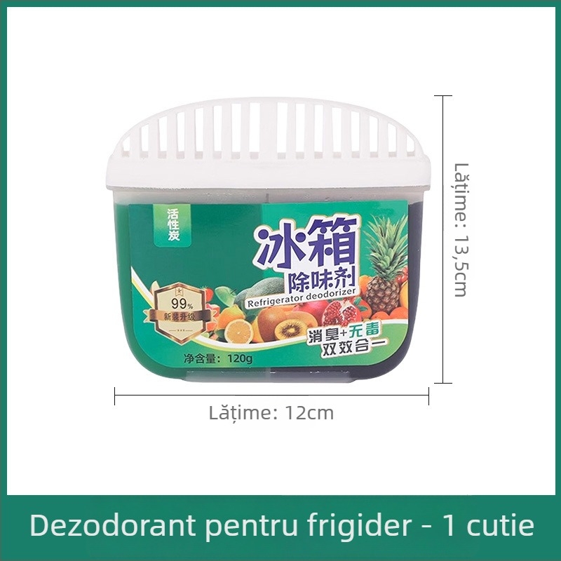 Deodorizant pentru frigider cu cărbune activ și polifenoli de ceai – elimină mirosurile, menține prospețimea; cutie cu 60 de bucăți; conținut net 120 g