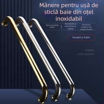 Maner pentru ușă de duș din sticlă, oțel inoxidabil 304, distanță între găuri 440 mm, finisaj fin lustruit, stil modern minimalist