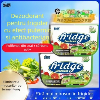 Cutie pentru deodorare a frigiderului cu cărbune activ și polifenoli de ceai — menține prospețimea fructelor și legumelor, elimină mirosurile (120 g)