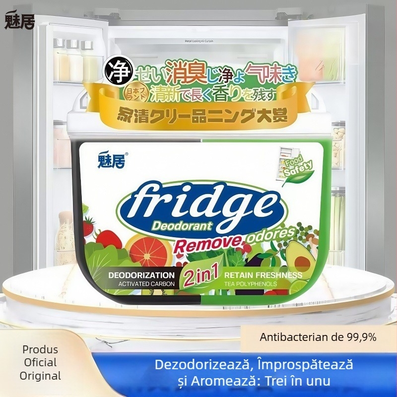 Cutie pentru deodorare a frigiderului cu cărbune activ și polifenoli de ceai — menține prospețimea fructelor și legumelor, elimină mirosurile (120 g)