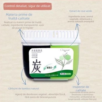 Deodorizant pentru frigider cu cărbune activ pentru eliminarea mirosurilor și menținerea prospețimii, aromă ceai bambus, 150 g