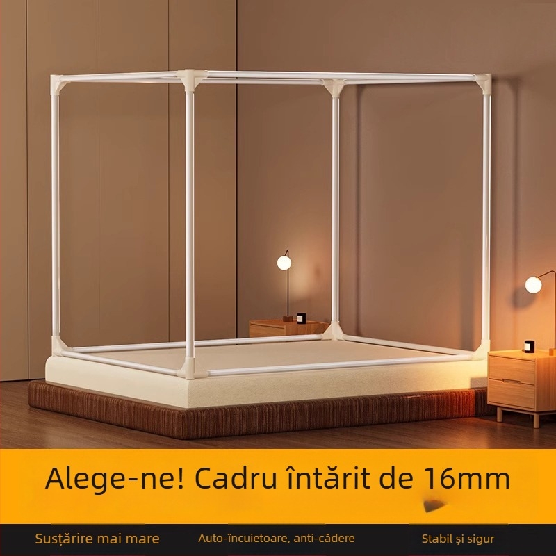 Cadru de plasă anti-țânțari cu trei uși, stil cort cu fermoar, cadru din fier vopsit și brațe vopsite, montaj necesar