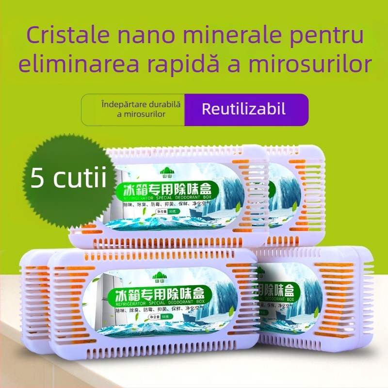 Cutie de deodorare pentru frigider – set de 5 bucăți, deodorare și dezinfectare, cărbune de bambus, conținut net 275 g