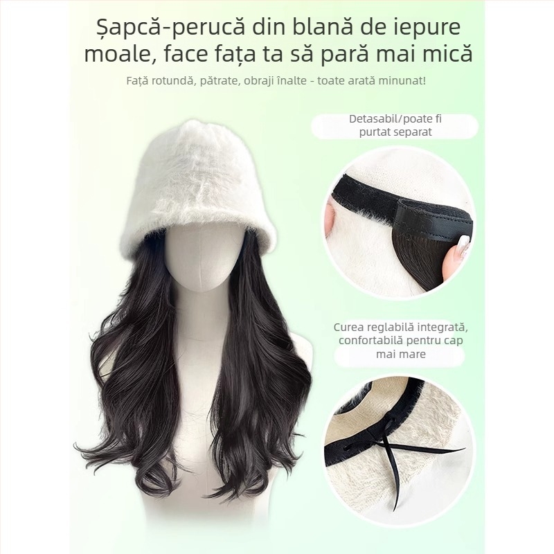 Pălărie-perucă pentru femei, păr lung buclat, aspect natural, lungime mare, sârmă rezistentă la temperaturi înalte, acoperire completă a capului