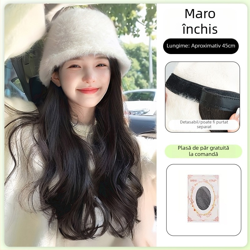 Pălărie-perucă pentru femei, păr lung buclat, aspect natural, lungime mare, sârmă rezistentă la temperaturi înalte, acoperire completă a capului