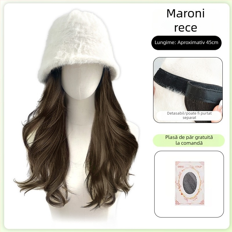 Pălărie-perucă pentru femei, păr lung buclat, aspect natural, lungime mare, sârmă rezistentă la temperaturi înalte, acoperire completă a capului