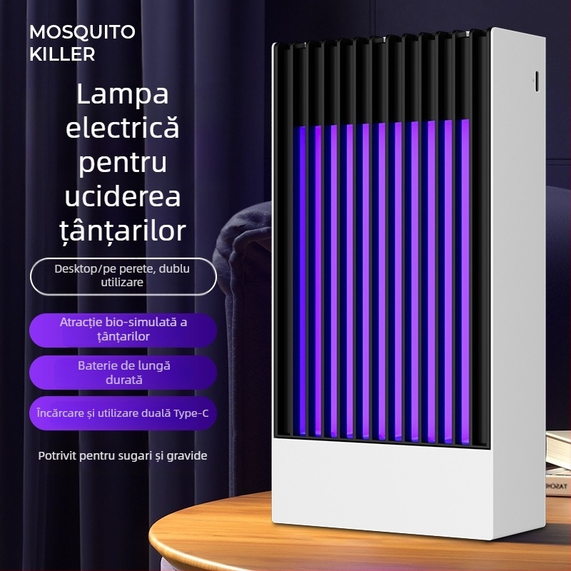 Lampă pentru țânțari cu lumină UV și șoc electric, baterie încorporată 1001-1600 mAh, încărcare USB, potrivită pentru 11-20 m²