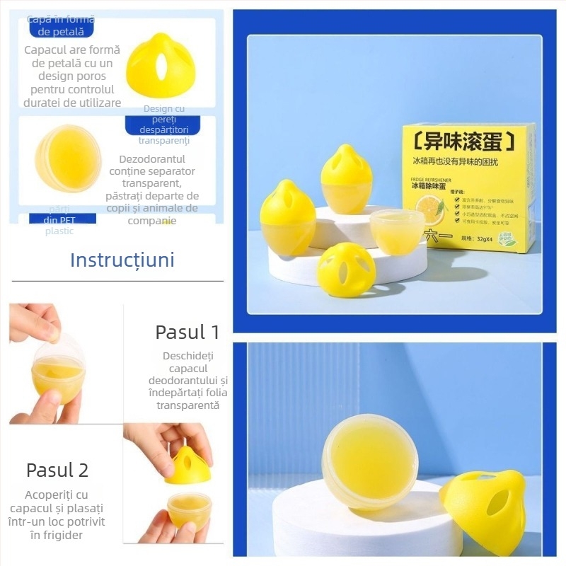 Deodorizant pentru frigider cu aromă portocalie, 32 g, cutie 4 bucăți, model Chuanliu