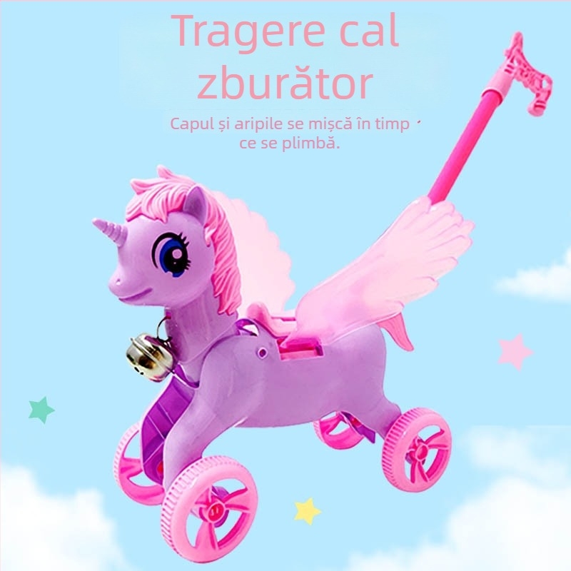 Cal zburător manual pentru copii — walker interactiv, din plastic, 4-6 ani