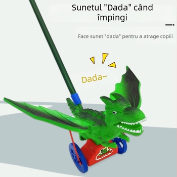 Dinozaurul căruț de împins – Jucărie educativă pentru copii, cu clopoțel, din plastic, dezvoltă coordonarea mână-ochi (4-6 ani)