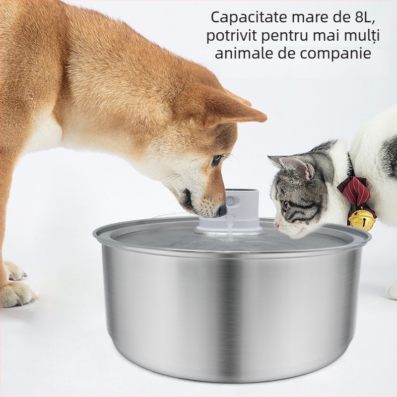 Fântână de apă inteligentă pentru animale de companie - oțel inoxidabil, senzor automat, detașabilă, pentru câini și pisici - Model 801
