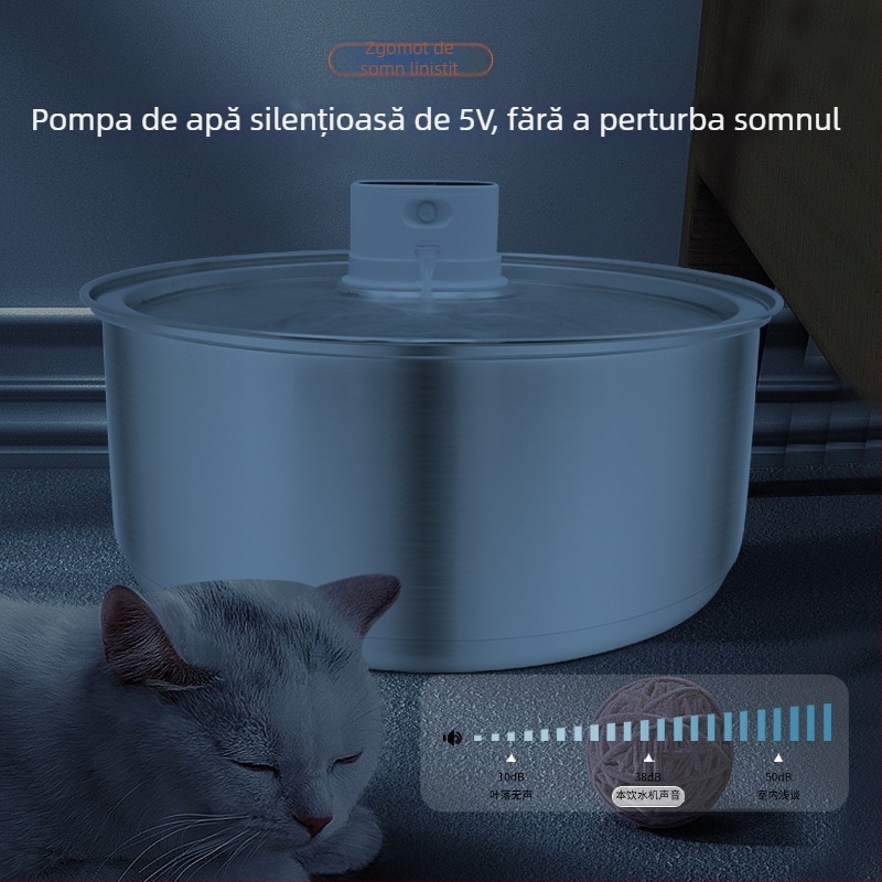 Fântână de apă inteligentă pentru animale de companie - oțel inoxidabil, senzor automat, detașabilă, pentru câini și pisici - Model 801