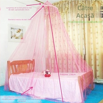 Plasă de țânțari pentru plafon, în stil palat, pentru pat, fără montaj, fără uși, fibră poliesterică, cadru rigid/ din sârmă