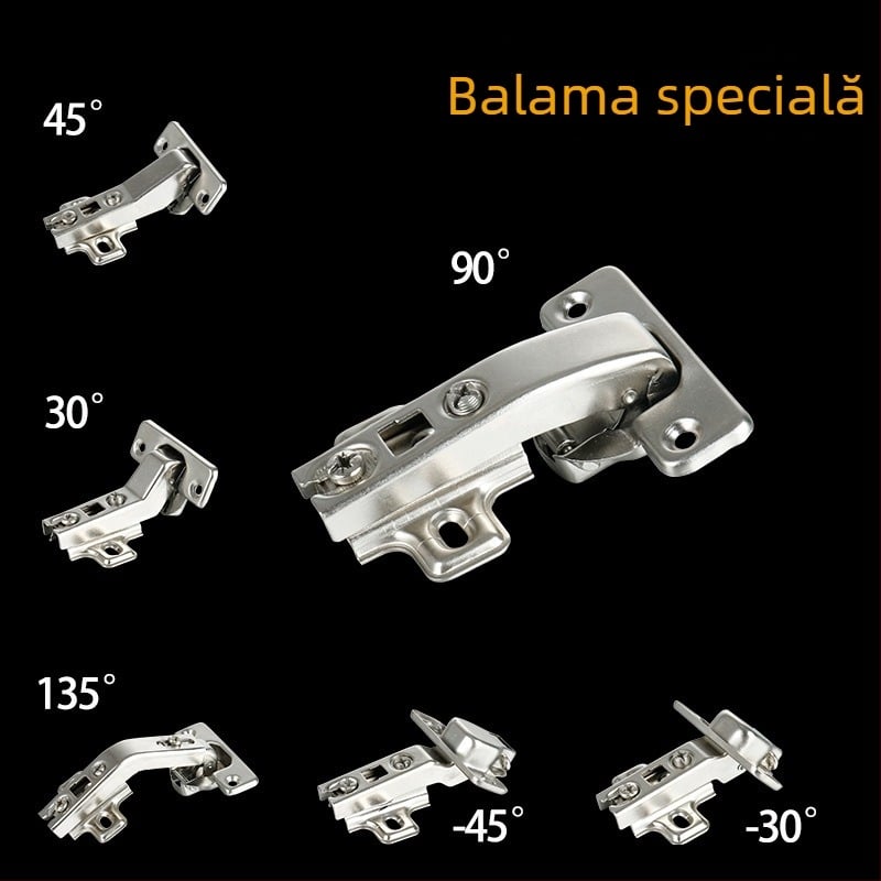 Șarnier pentru ușa dulapului cu unghiuri speciale, model LRH30/45/90, oțel laminat la rece, placare lucioasă cu nichel, Longrun