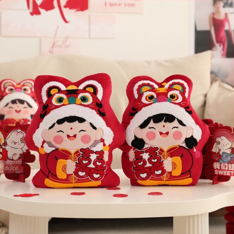 Pereche de păpuși pluș Velur Liang Hao, umplutură PP Cotton — Mire și mireasă, decor de nuntă pentru dormitor