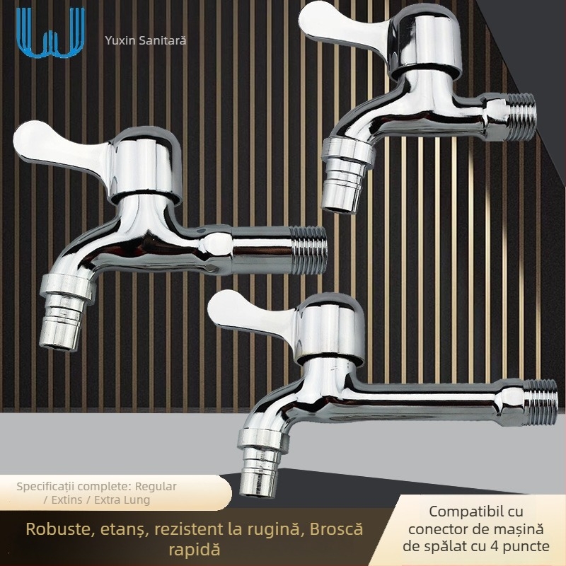 Robinet pentru mașina de spălat, aliaj de zinc, montat în perete, deschidere cu cheie, miez ceramic al valvei, presiune nominală 0.8