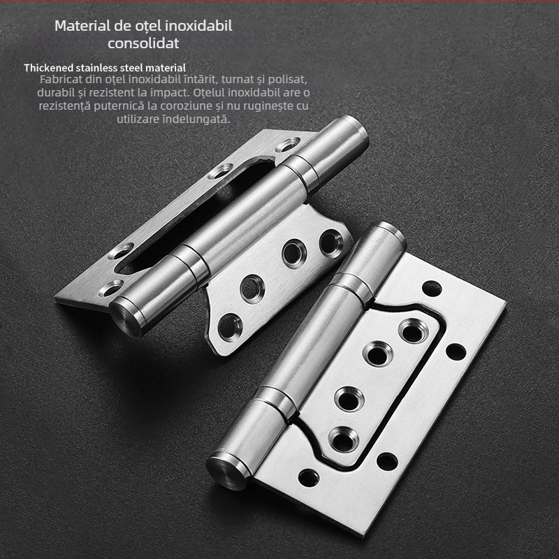 Balama de ușă din oțel inoxidabil, întărită, cu rulment silențios — Left Steel; potrivită pentru uși de cameră, baie și uși de fum; material: oțel inoxidabil; tip produs: balama