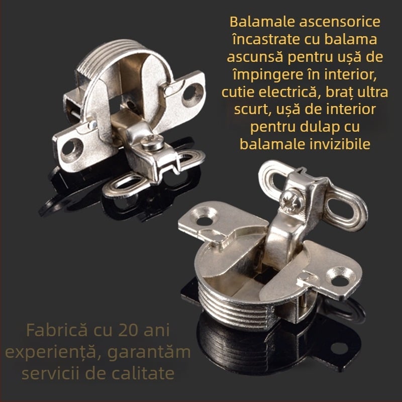 Balama pentru uși de dulap, acționare prin apăsare internă, din aliaj de zinc, placată cu nichel