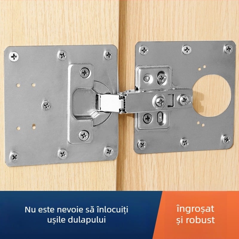 Placă de reparație a balamalelor ușii de dulap, model 1034, balama pătrată obișnuită, oțel inoxidabil, finisaj de suprafață general, stil lux ușor