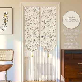 Draperie pentru ușă cu dantelă, anti-țânțari, intimitate pentru sufragerie și dormitor – poliester, model floral, stil modern minimalist, primăvara 2025