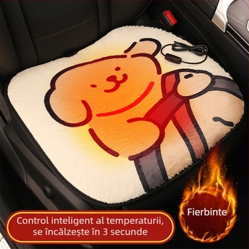 Perne USB încălzite pentru scaunul auto – design iarnă pluș, stil caricatură, suprafață poliester, umplutură burete, pentru mașină sau birou