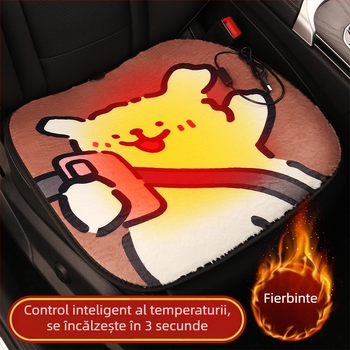 Perne USB încălzite pentru scaunul auto – design iarnă pluș, stil caricatură, suprafață poliester, umplutură burete, pentru mașină sau birou