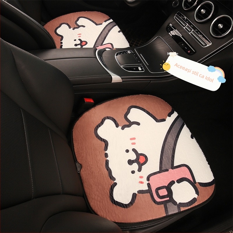 Perne USB încălzite pentru scaunul auto – design iarnă pluș, stil caricatură, suprafață poliester, umplutură burete, pentru mașină sau birou