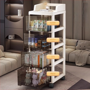 Dulap de depozitare cu șase etaje și sertare, mobil, pe podea, din plastic