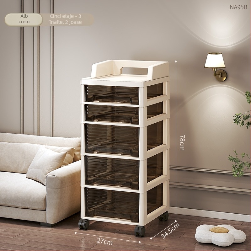 Dulap de depozitare cu șase etaje și sertare, mobil, pe podea, din plastic