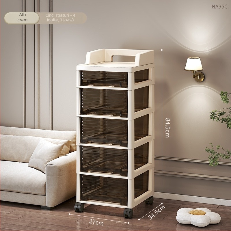Dulap de depozitare cu șase etaje și sertare, mobil, pe podea, din plastic