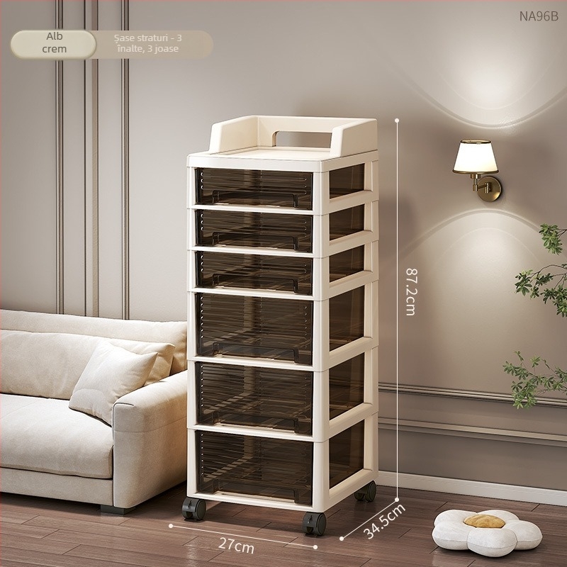Dulap de depozitare cu șase etaje și sertare, mobil, pe podea, din plastic