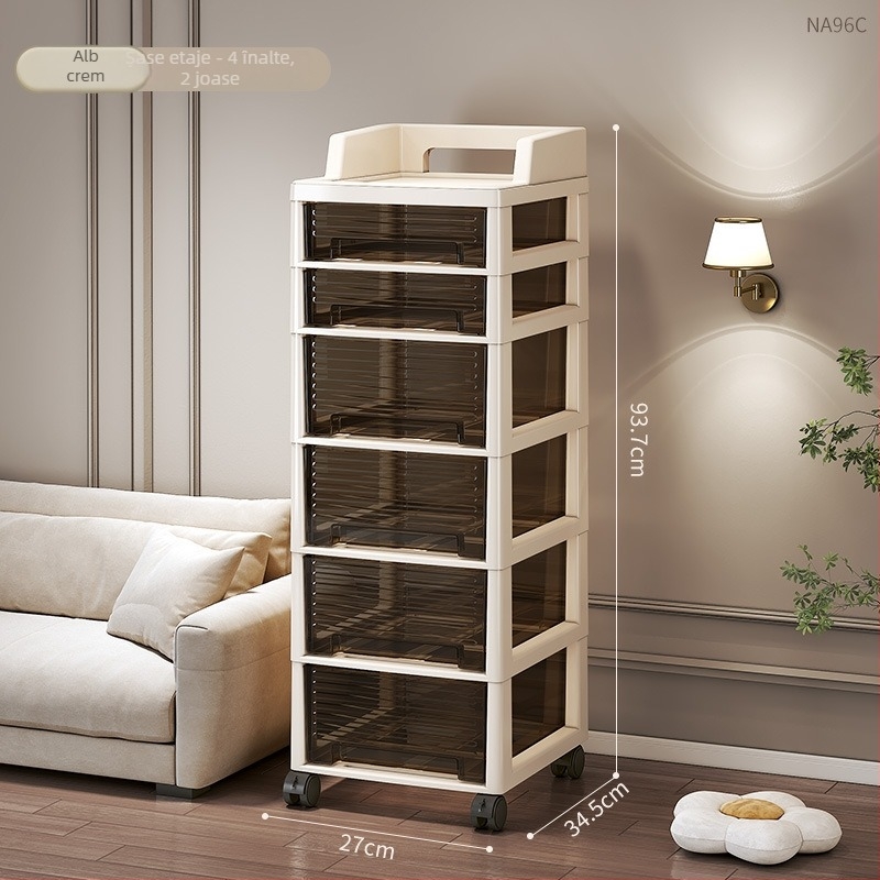 Dulap de depozitare cu șase etaje și sertare, mobil, pe podea, din plastic