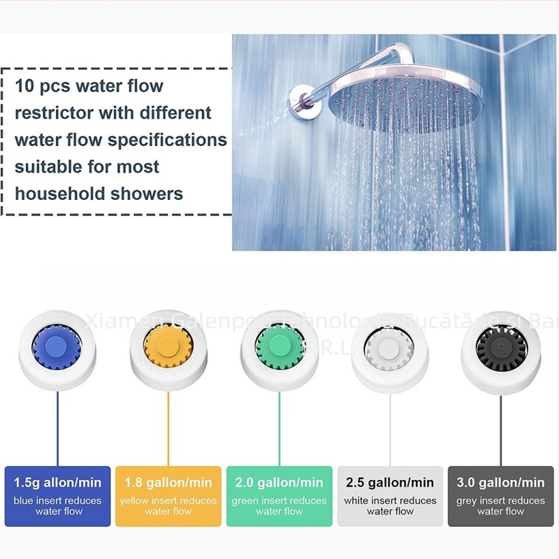 GALENPOO Conector de duș cu 8 inserții de economisire a apei, ABS, certificat CUPC, personalizare disponibilă