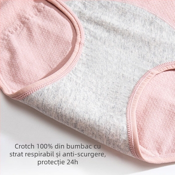 Chiloți de menstruație pentru femei, talie medie, bumbac, respirabili, protecție împotriva scurgerilor, căptușeală 100% bumbac, pentru toate anotimpurile