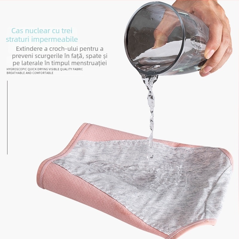 Chiloți de menstruație pentru femei, talie medie, bumbac, respirabili, protecție împotriva scurgerilor, căptușeală 100% bumbac, pentru toate anotimpurile