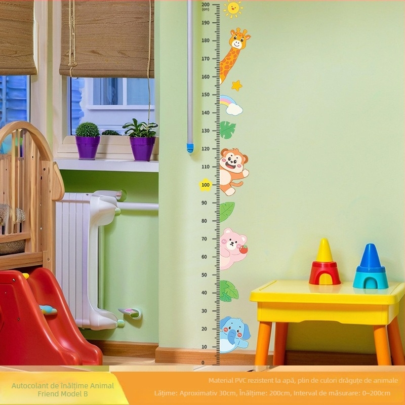 Stiker de perete pentru măsurarea înălțimii — transparent PVC, AS6988, 1 bucată, stil cartoon, design Flat Wall Sticker