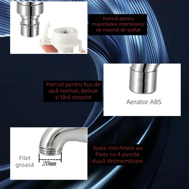 Robinet pentru mașina de spălat, doar rece, cu nucleu ceramic al ventilului, conexiune filet, intrare/ieșire de 20 mm, 5–80°C, 0,8 MPa