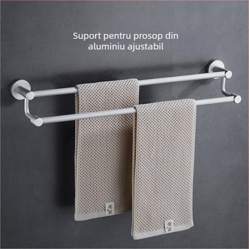 Suport pentru prosoape din aliaj de aluminiu, bară dublă înalt/jos, 2 straturi, design îngroșat, finisaj electroforetic, sarcină 18 kg