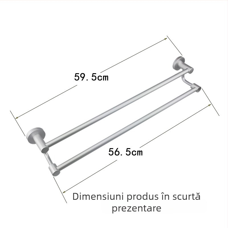 Suport pentru prosoape din aliaj de aluminiu, bară dublă înalt/jos, 2 straturi, design îngroșat, finisaj electroforetic, sarcină 18 kg