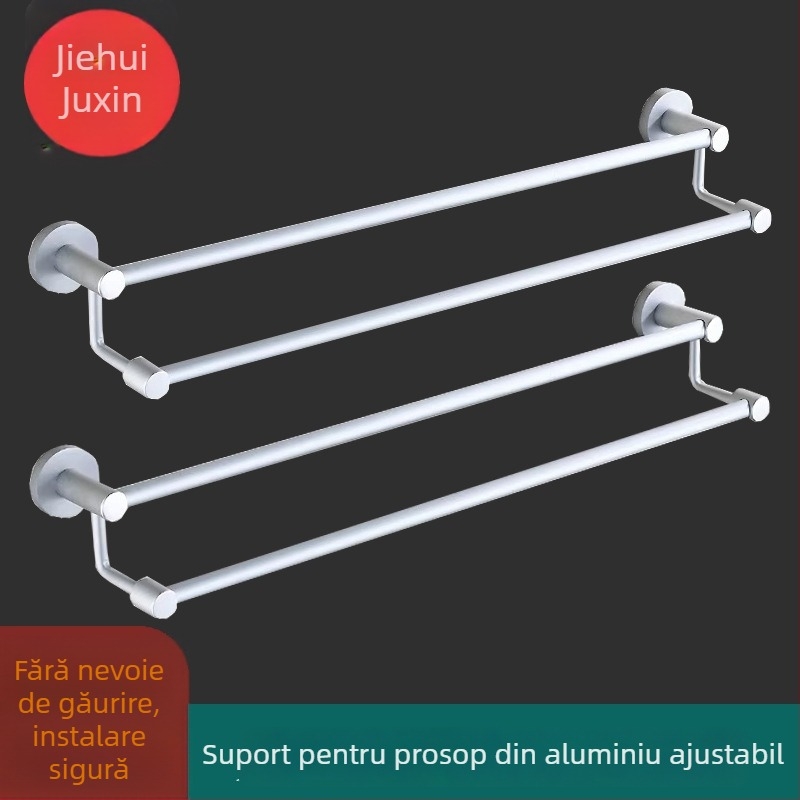 Suport pentru prosoape din aliaj de aluminiu, bară dublă înalt/jos, 2 straturi, design îngroșat, finisaj electroforetic, sarcină 18 kg