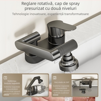 Robinet de lavoar cu două găuri – aliaj de cupru, ventil cu disc ceramic, 0–90°C, 0.1–0.9 MPa, Model: Dual-Hole Fortune Cat Basin Faucet